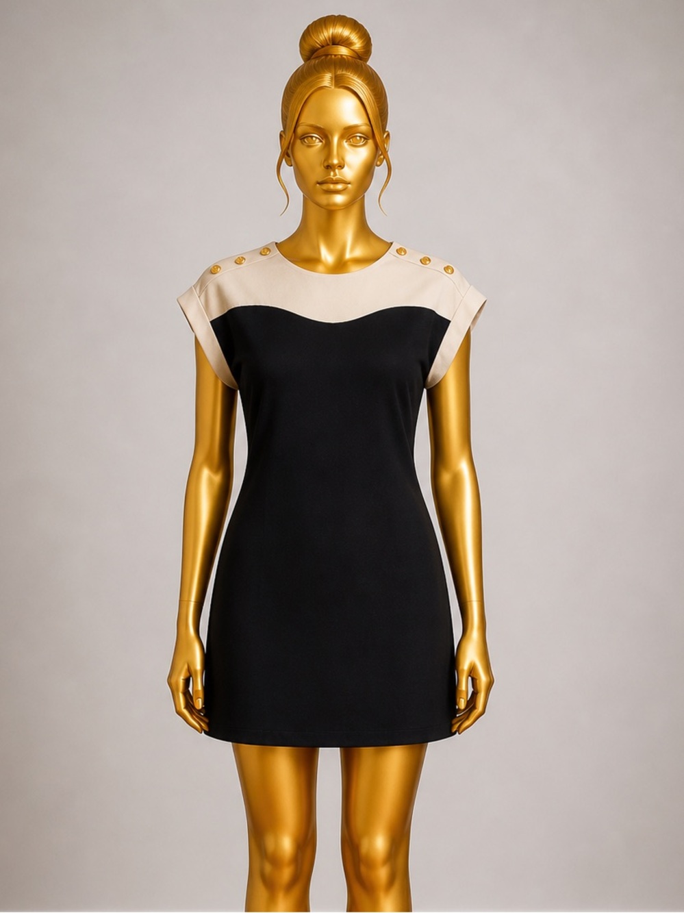 Two-Tone Mini Dress gold buttons